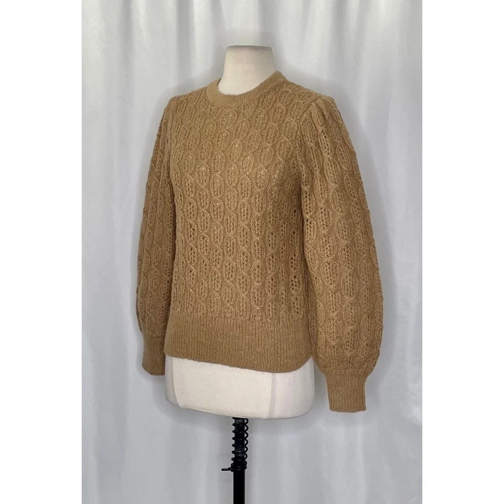 NWT!! J. CREW Balloon Sleeve Cable Knit Sweater Pale Clay Tan‎ Brown X-Small - Picture 6 of 15